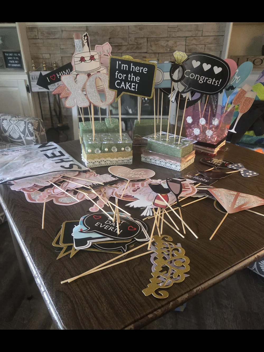 Wedding & Bridal Shower Selfie Photo Booth Props Sets With 5 Holders